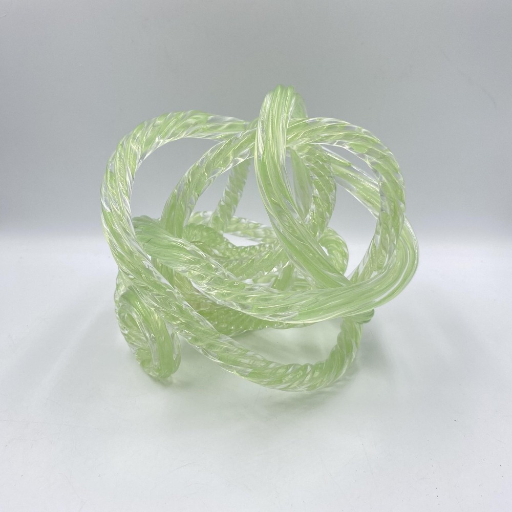 Hand Blown Art Glass Knot Murano Style‎ Light Green Twisted Rope Decor Tabletop